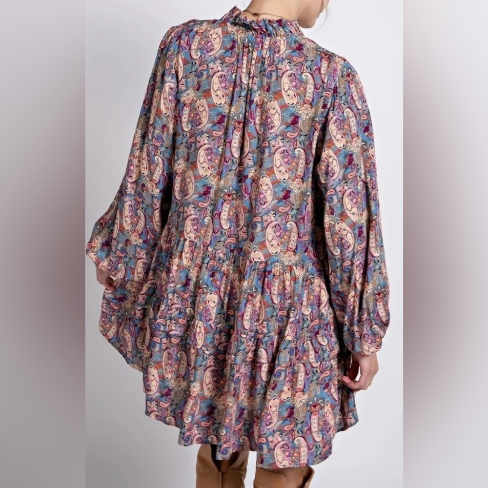 Easel Bohemian Mini Dress Size L Babydoll Style Paisley Western Festival Concert - Picture 9 of 9